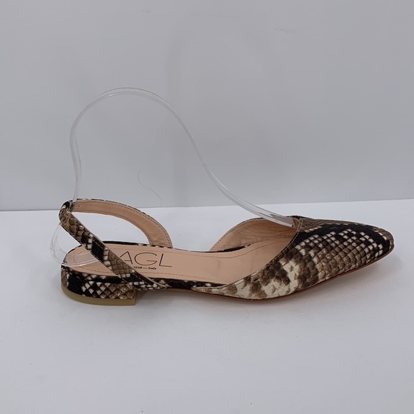 AGL Sue Slingback flat shoe Glenda snake print Italy tan brown d'orsay 35.5 5 - Picture 1 of 6